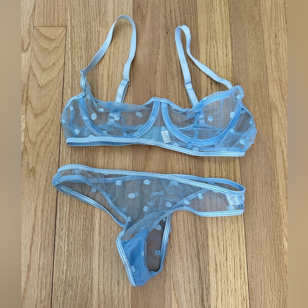 baby blue polka dot lingerie set